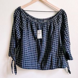 Madewell Windowpane Off-The-Shoulder Blouse in Black